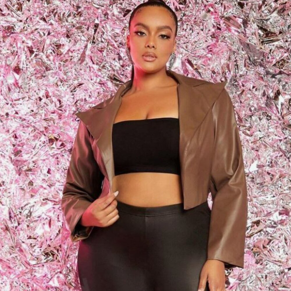 SHEIN SXY Plus Open Front Crop Patent Jacket NWT